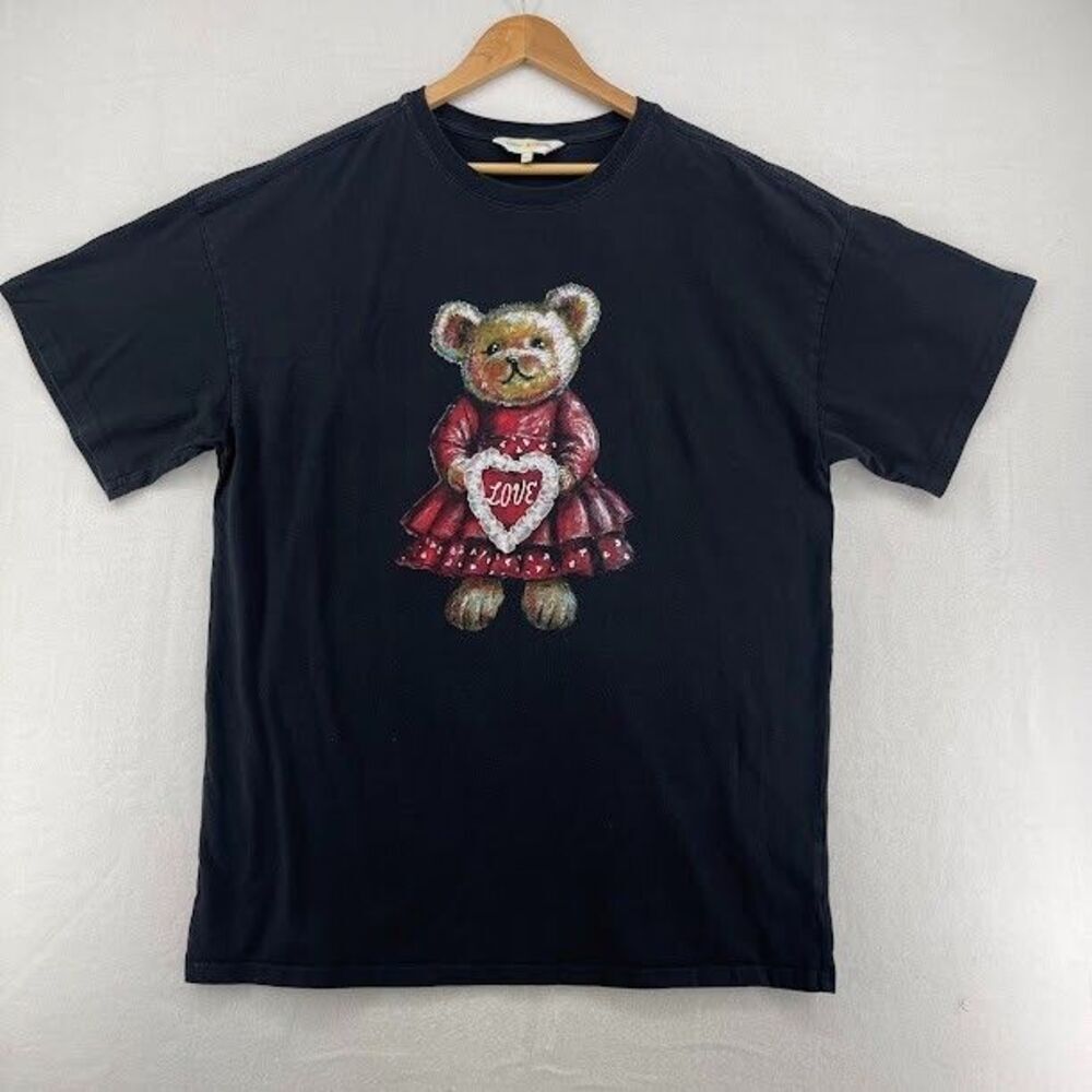Teddy Fresh Women' L/XL Black Bear Bow Valentine's Day T-Shirt Dress‎